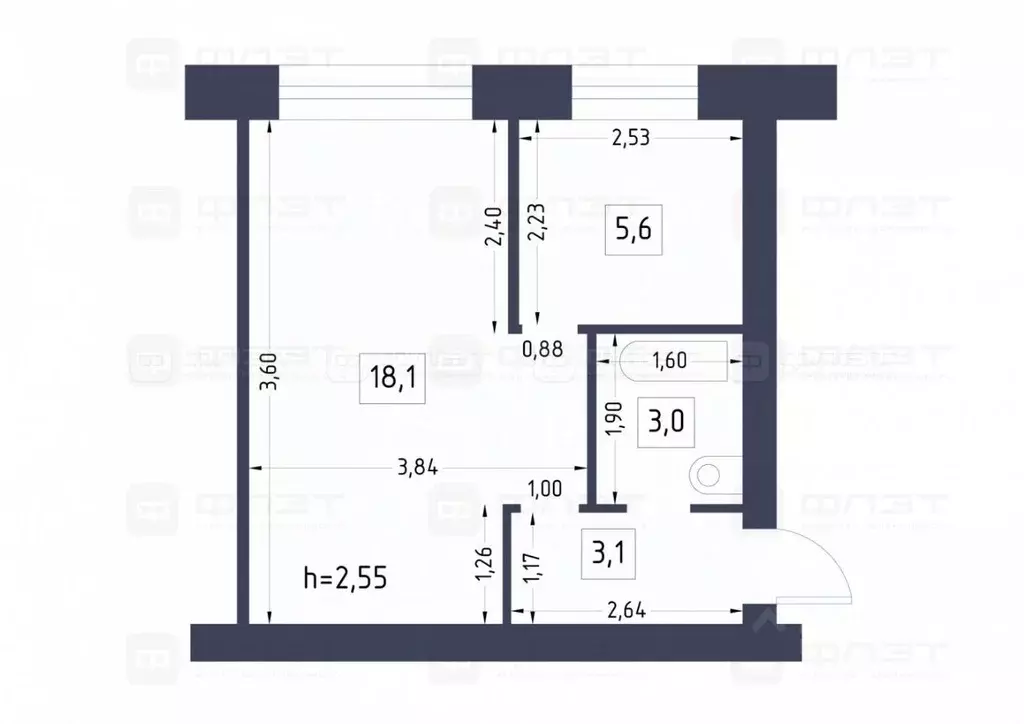 1-к кв. Татарстан, Казань ул. Липатова, 5 (30.0 м) - Фото 1