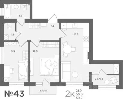 2-к кв. Калининградская область, Пионерский МС18 жилой комплекс (56.6 ... - Фото 1