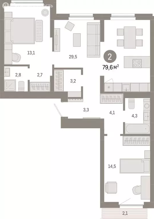 2-комнатная квартира: Новосибирск, Заельцовский район (79.6 м) - Фото 1