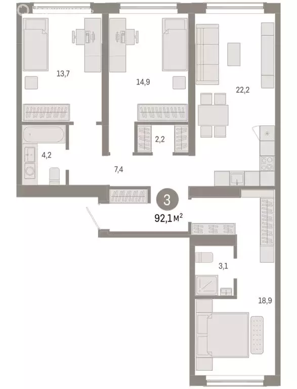 3-комнатная квартира: Новосибирск, Большевистская улица, с49 (92.11 м) - Фото 1