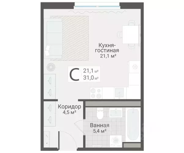 Студия Санкт-Петербург Актерский проезд, 2к2 (31.0 м) - Фото 1