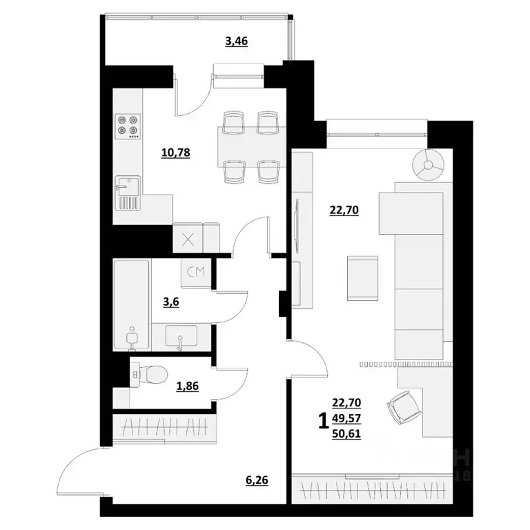 1-к кв. Белгородская область, Белгород ул. Квасова (50.61 м) - Фото 1