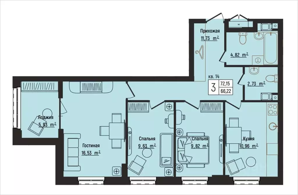 3-к кв. Нижегородская область, Нижний Новгород Литературная ул., 5 ... - Фото 1