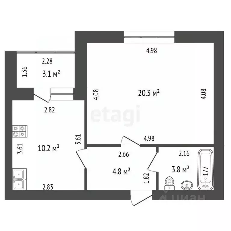 1-к кв. Башкортостан, Стерлитамак Волочаевская ул., 22Г (42.2 м) - Фото 2