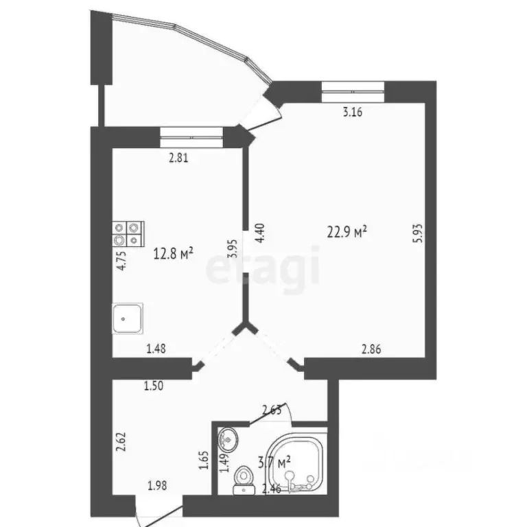 1-к кв. Тюменская область, Тюмень ул. Мельникайте, 55 (51.3 м) - Фото 1