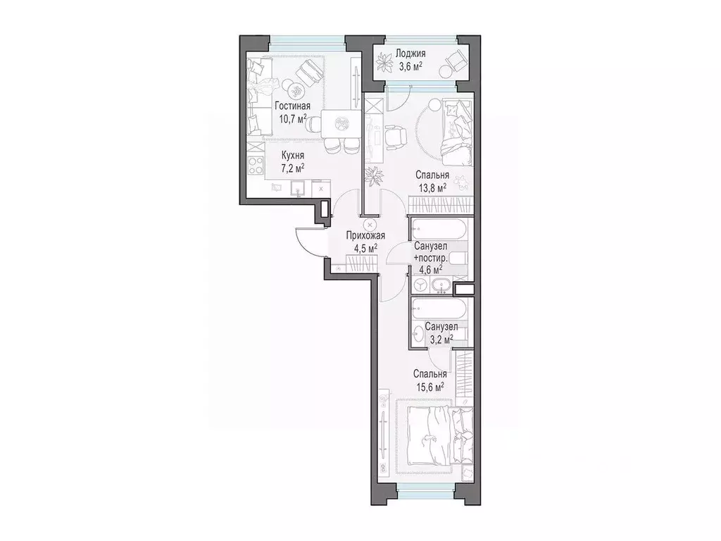 2-к кв. Московская область, Мытищи Белый Grad жилой комплекс (61.4 м) - Фото 1