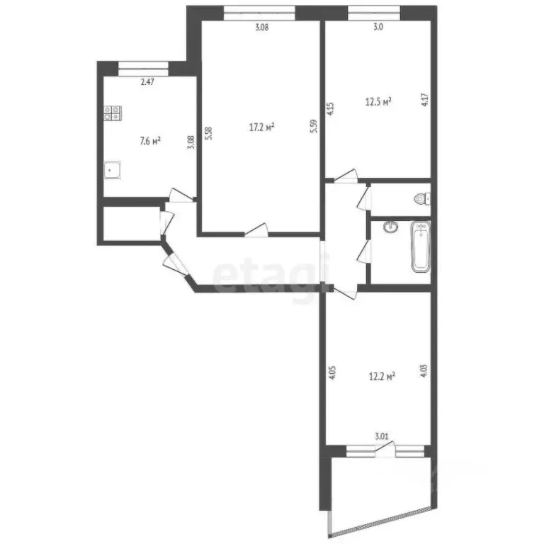 3-к кв. Челябинская область, Челябинск ул. Мамина, 5 (68.2 м) - Фото 2