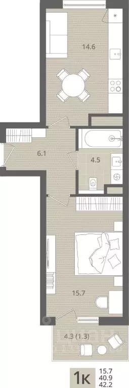 1-к кв. Калининградская область, Пионерский пос. Рыбное,  (42.2 м) - Фото 1