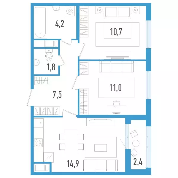 Продаётся 2-к квартира, 52 м - Фото 1
