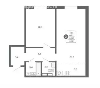 2-комнатная квартира: Киров, улица Потребкооперации, 34к1 (66.2 м) - Фото 1