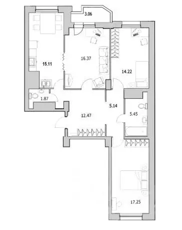 3-к кв. Санкт-Петербург ул. Кустодиева, 7к1 (90.5 м) - Фото 1