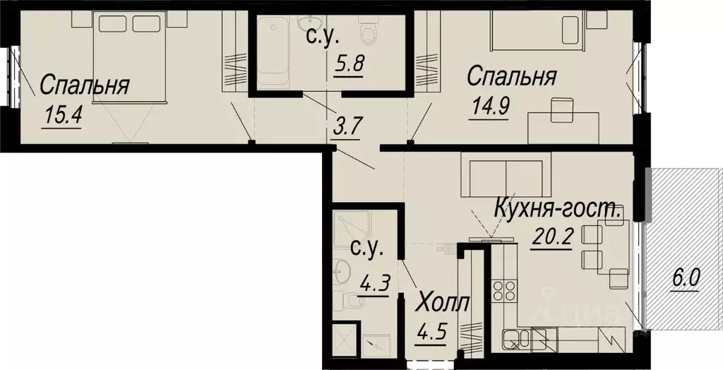 2-к кв. Санкт-Петербург наб. Реки Карповки, 27 (71.8 м) - Фото 0