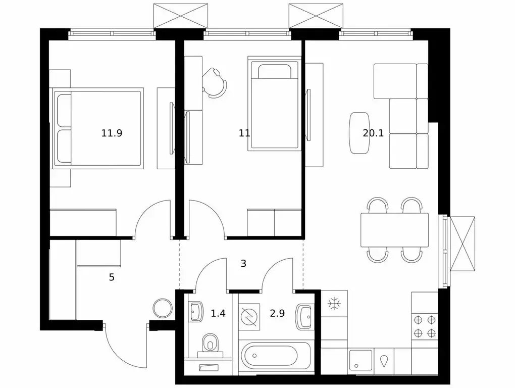 2-комнатная квартира: Мытищи, жилой комплекс Яуза Парк (55.3 м) - Фото 1