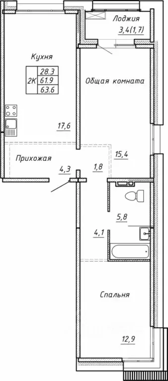 Свободной планировки кв. Новосибирская область, Новосибирск  (63.6 м) - Фото 0