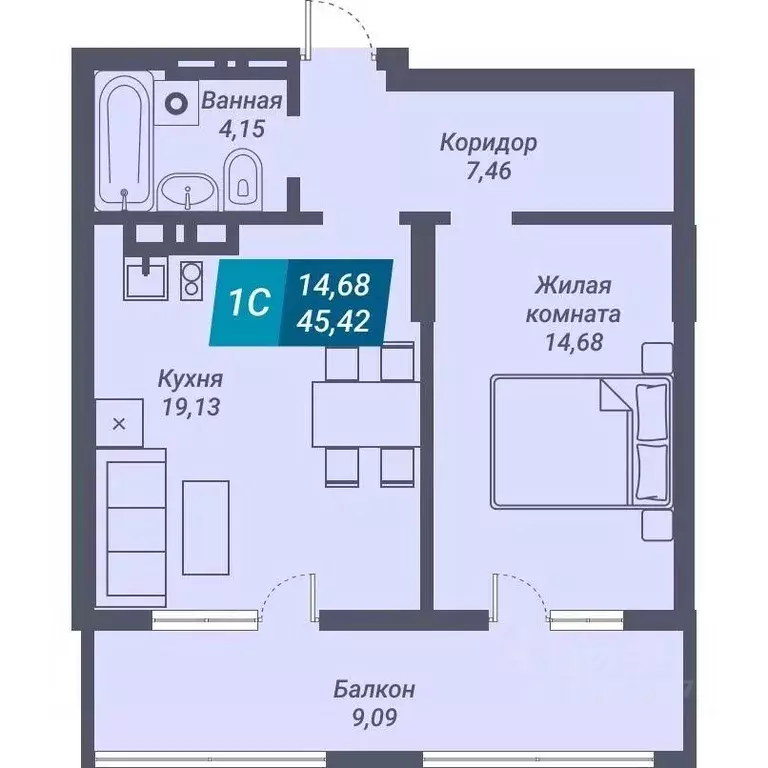 1-к кв. Новосибирская область, Новосибирск ул. Королева, 19 (45.42 м) - Фото 0