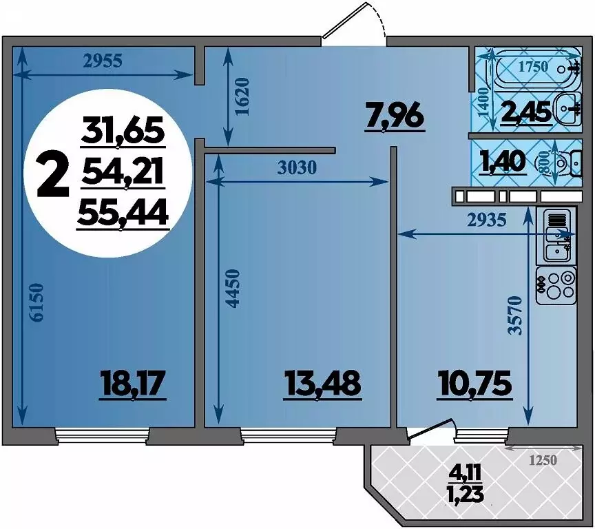 2-комнатная квартира: Крымск, микрорайон Надежда (55.44 м) - Фото 1