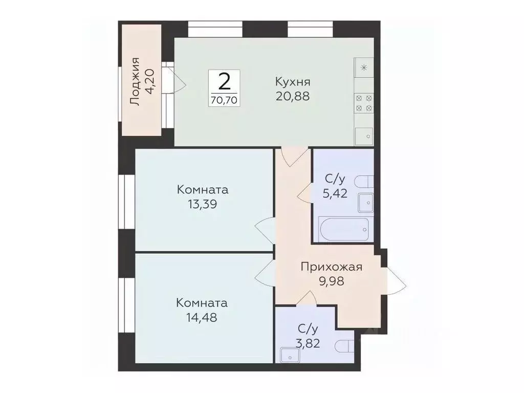 2-к кв. Воронежская область, Воронеж ул. Матросова, 60 (70.7 м) - Фото 0