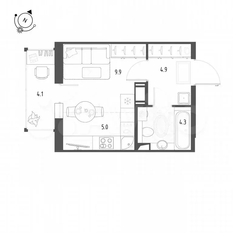Квартира-студия, 25,3 м, 7/12 эт. - Фото 0