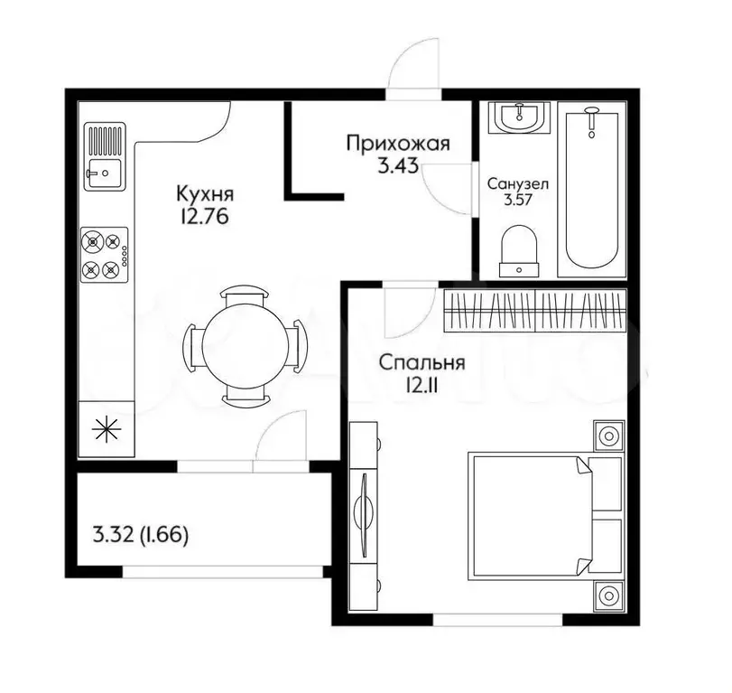 1-к. квартира, 31,9 м, 7/9 эт. - Фото 0