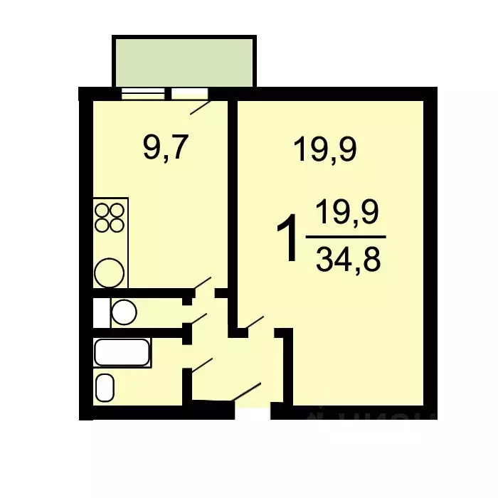 1-к кв. Москва, Москва, Троицк В мкр, 16 (34.8 м) - Фото 1