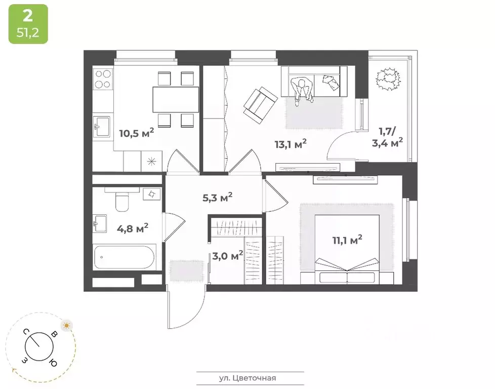 2-к кв. Тверская область, Тверь Соминка мкр,  (49.5 м) - Фото 1