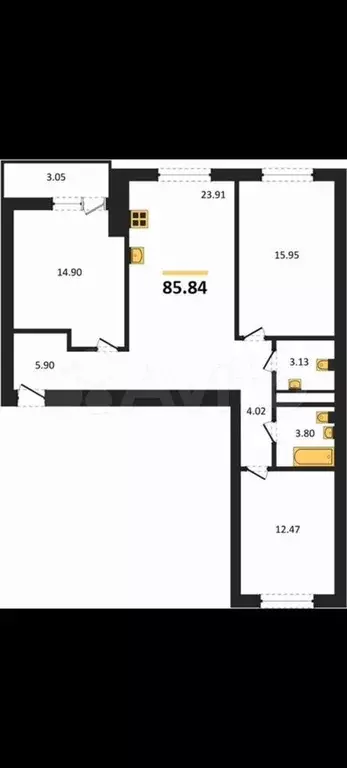 3-к. квартира, 87,1 м, 5/8 эт. - Фото 1