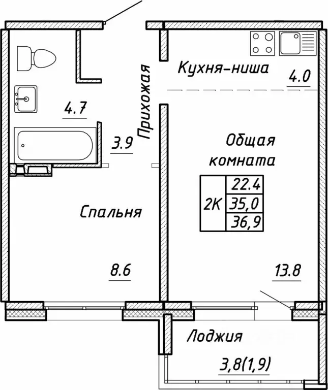 2-к кв. Новосибирская область, Новосибирск ул. Связистов, 13/1 (36.9 ... - Фото 0