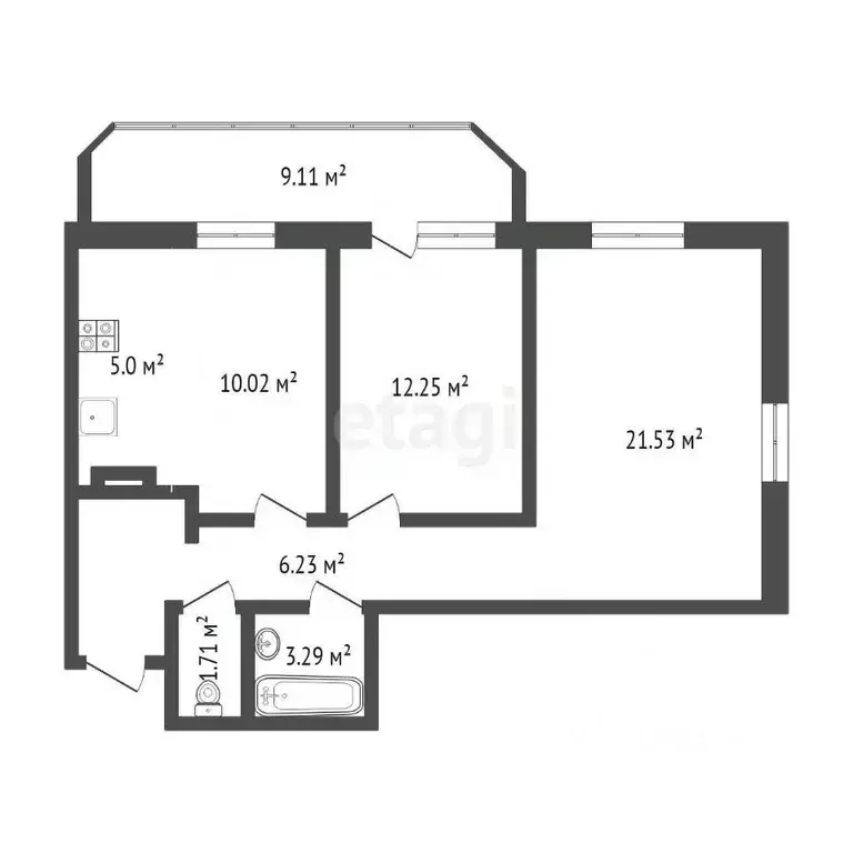 2-к кв. Ханты-Мансийский АО, Сургут ул. Крылова, 53 (64.9 м) - Фото 1