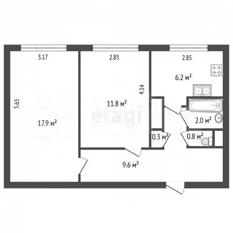 2-к. квартира, 48,6 м, 3/9 эт. - Фото 0