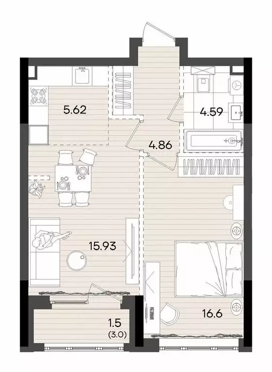 2-комнатная квартира: Казань, микрорайон Родины, ЖК Адали (49.1 м) - Фото 2