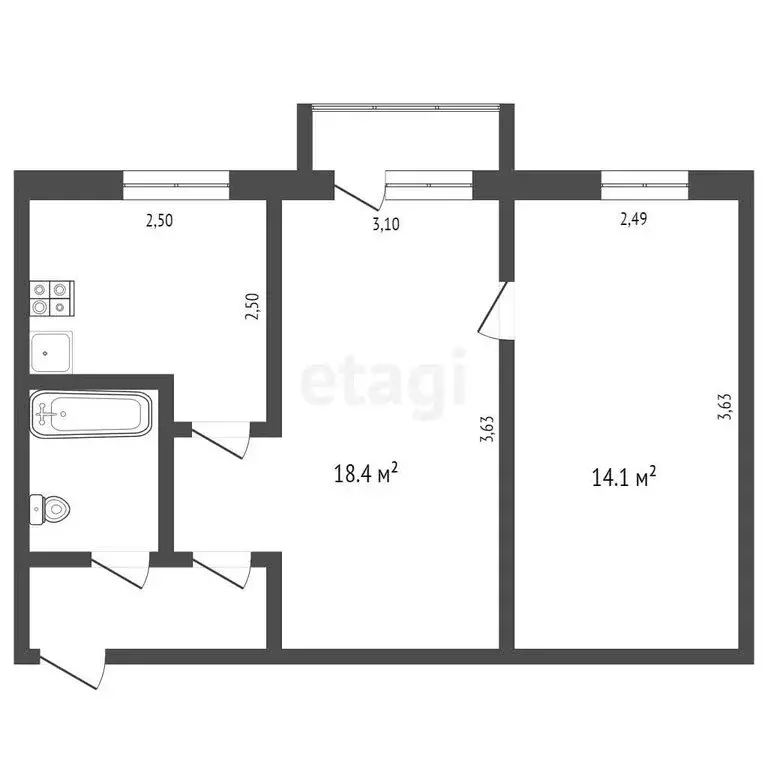 2-комнатная квартира: село Безруково, Коммунальная улица, 19 (46.2 м) - Фото 0