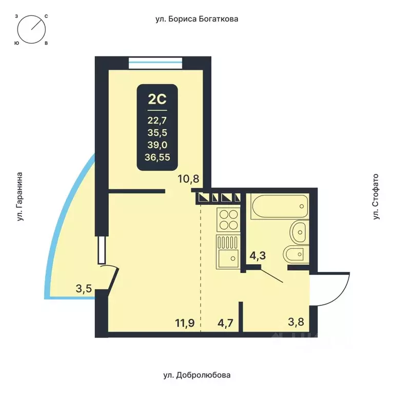 2-к кв. Новосибирская область, Новосибирск ул. Гаранина, 33/7 (36.55 ... - Фото 0