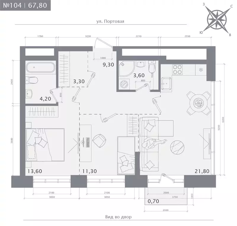 2-к кв. Татарстан, Казань 1712 жилой комплекс (67.8 м) - Фото 1