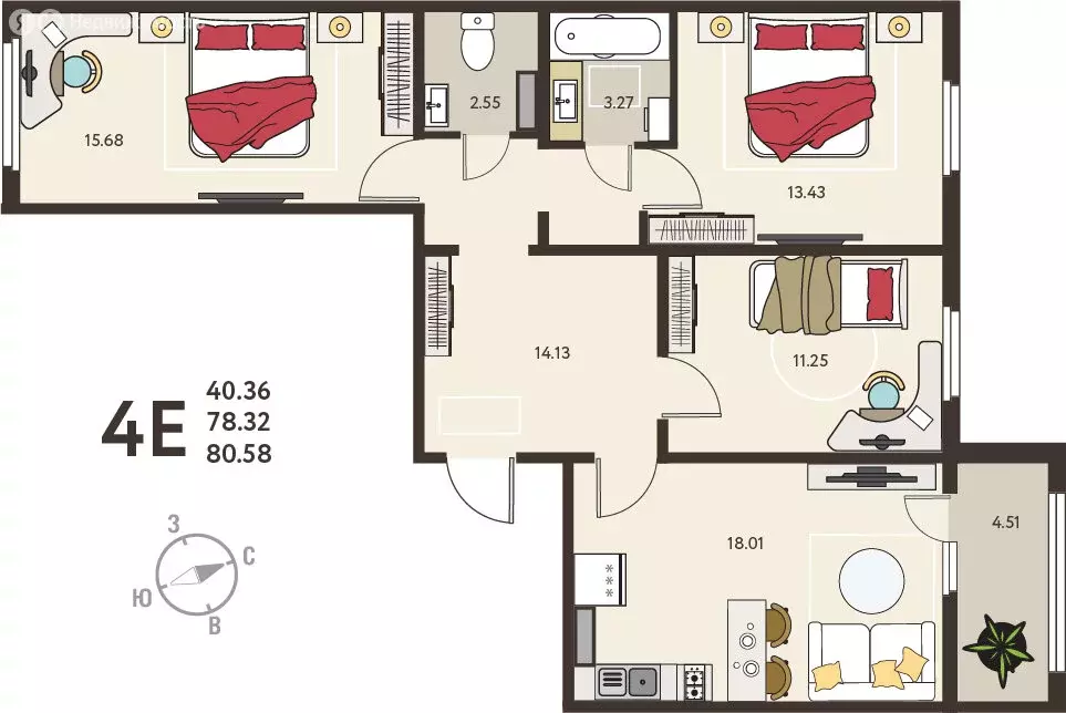 3-комнатная квартира: Курск, микрорайон Курского Завода Тракторных ... - Фото 1