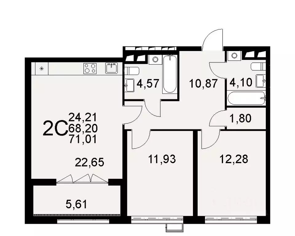 2-к кв. Тульская область, Тула Путейская ул., 11 (68.2 м) - Фото 0