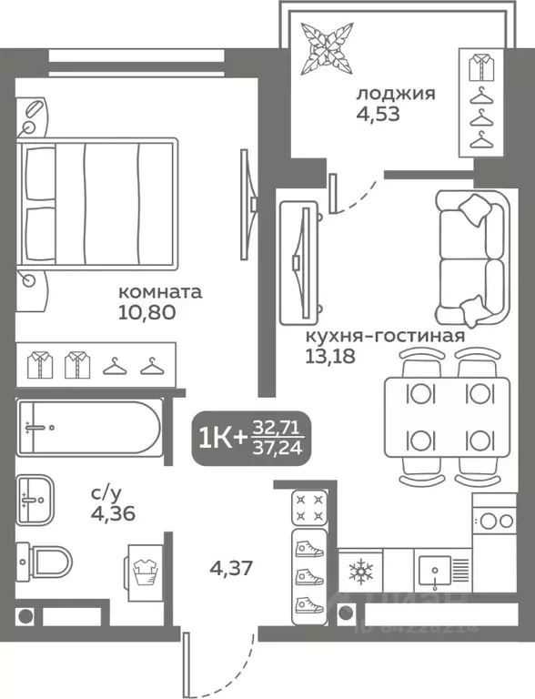 1-к кв. Тюменская область, Тюмень ул. Вадима Бованенко, 10 (32.71 м) - Фото 0