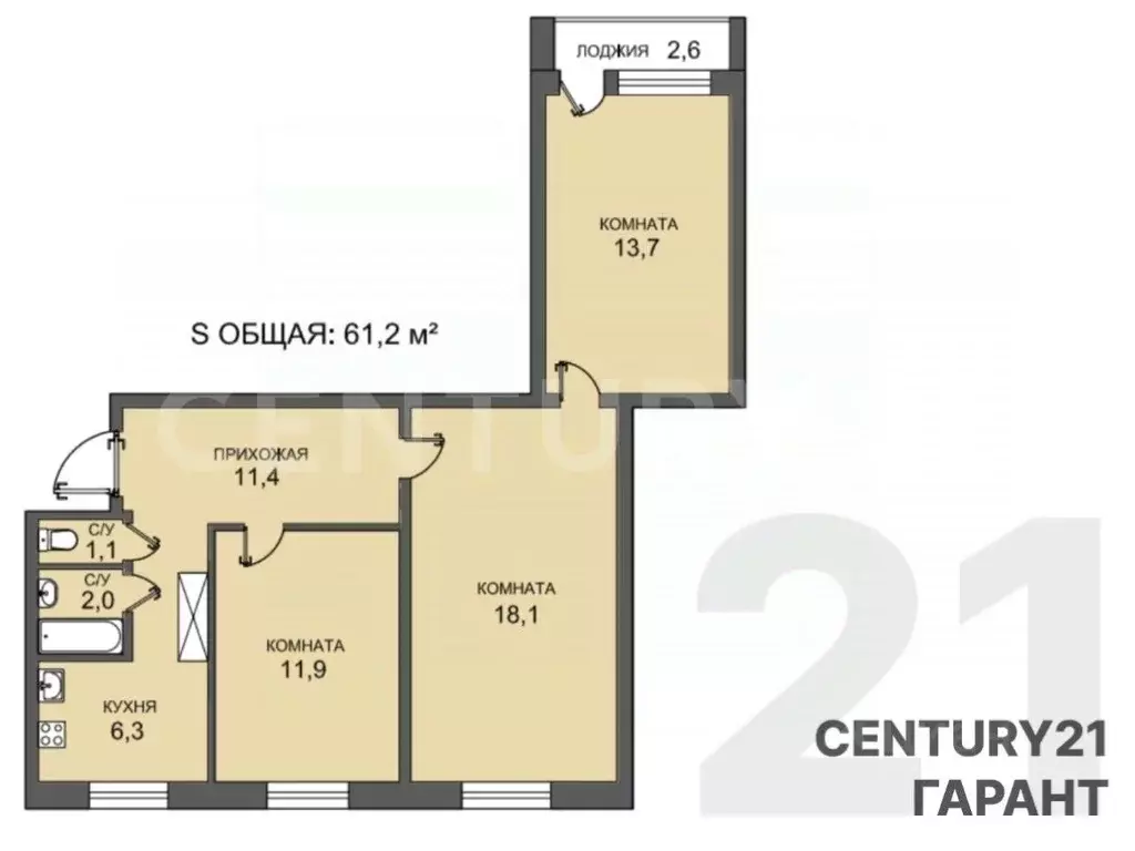 3-к кв. Санкт-Петербург Петергофское ш., 5К1 (61.2 м) - Фото 2
