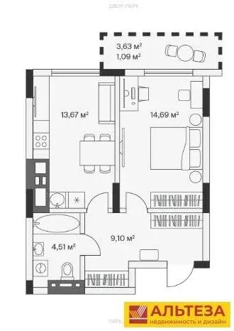 1-комнатная квартира: посёлок Малое Исаково, Первая улица, 1к2 (43 м) - Фото 1