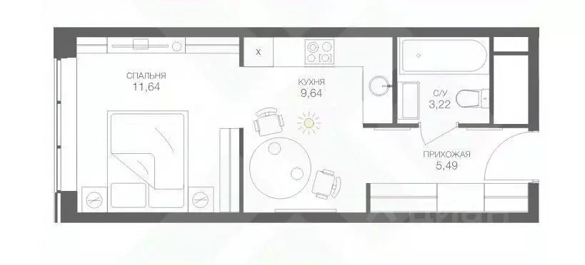 Студия Москва Шмитовский проезд, 39к6 (29.5 м) - Фото 1