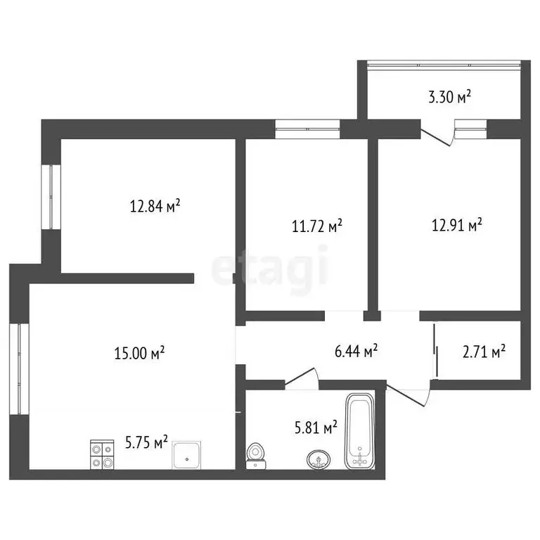 3-комнатная квартира: Барнаул, Песчаная улица, 171 (75 м) - Фото 0