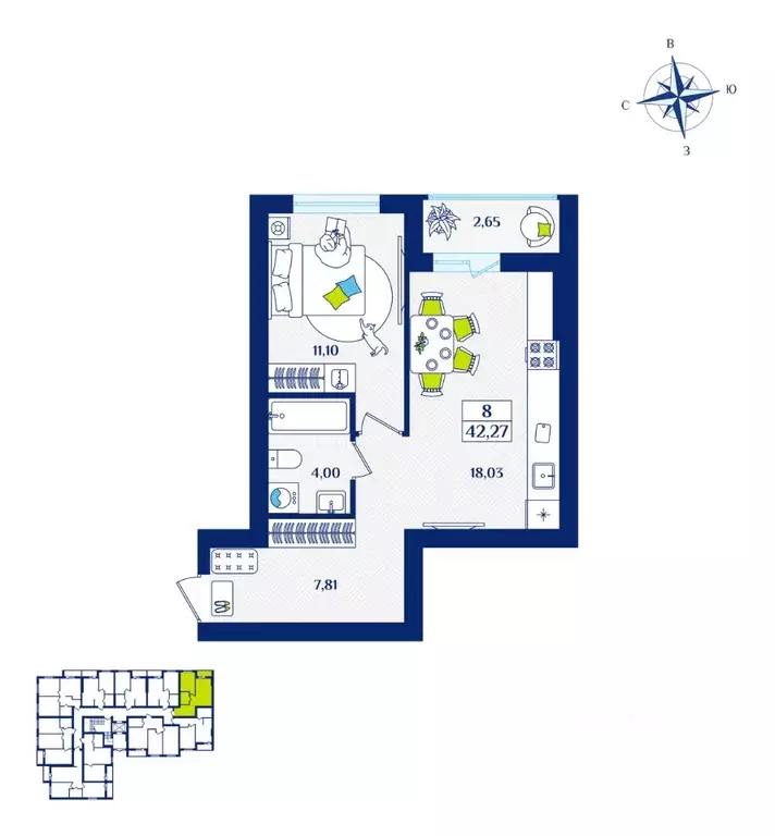 1-к кв. Калининградская область, Зеленоградск  (42.27 м) - Фото 1
