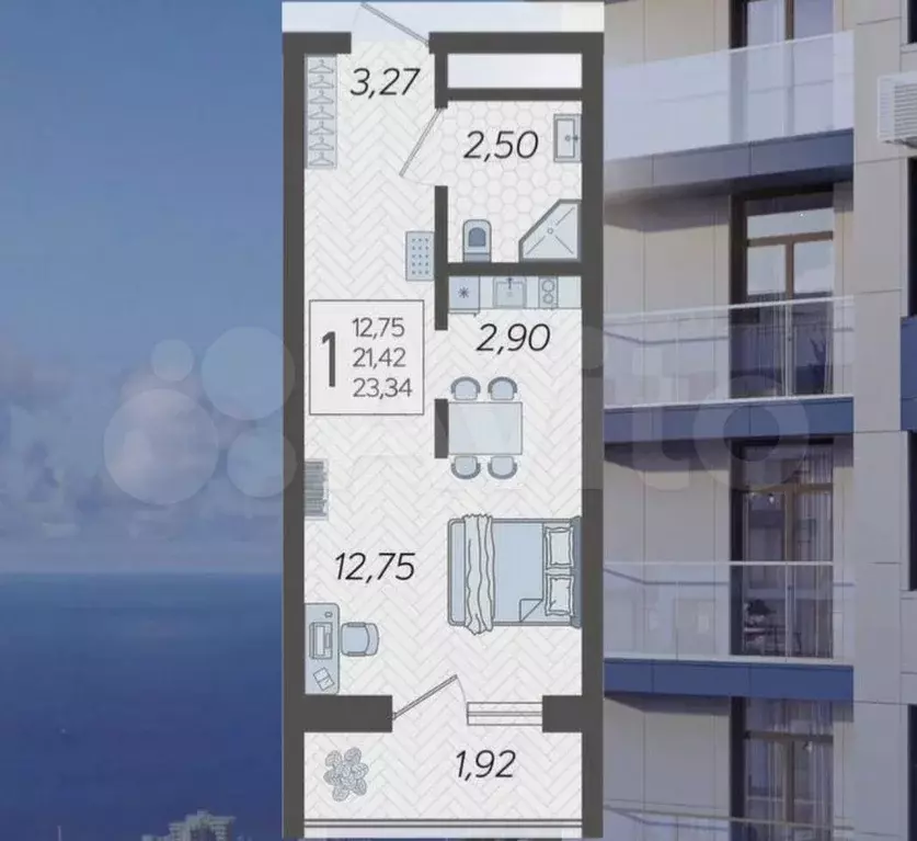 Квартира-студия, 25 м, 4/19 эт. - Фото 0
