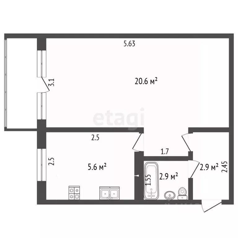 1-к кв. Татарстан, Альметьевск ул. Мусы Джалиля, 43 (33.0 м) - Фото 1