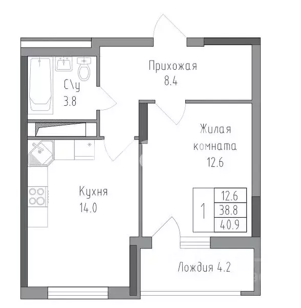 1-к кв. Липецкая область, Липецк ул. Тельмана, 120 (40.9 м) - Фото 2