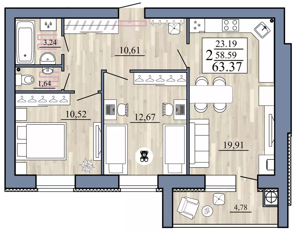 2-к кв. Рязанская область, Рыбное  (63.37 м) - Фото 0