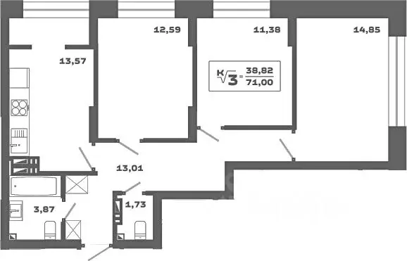 3-к кв. Новосибирская область, Новосибирск Аэропорт мкр,  (71.0 м) - Фото 0