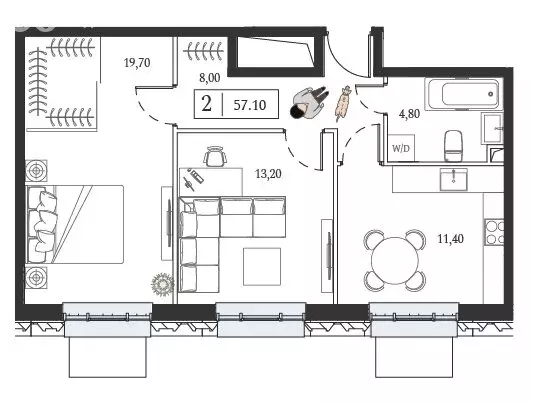 2-комнатная квартира: Москва, проспект Андропова, 9/1к3 (57.1 м) - Фото 1