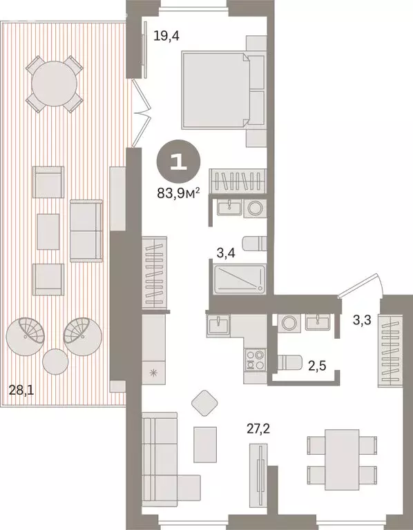 1-комнатная квартира: Екатеринбург, улица Академика Ландау, 7 (83.9 м) - Фото 1