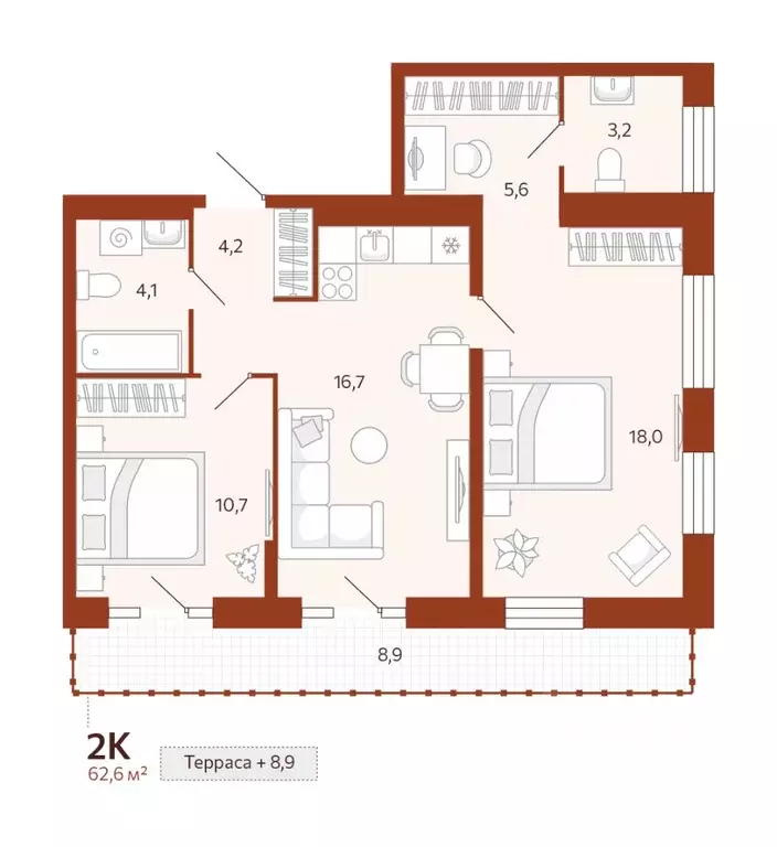 2-к кв. Тюменская область, Тюмень  (62.59 м) - Фото 0