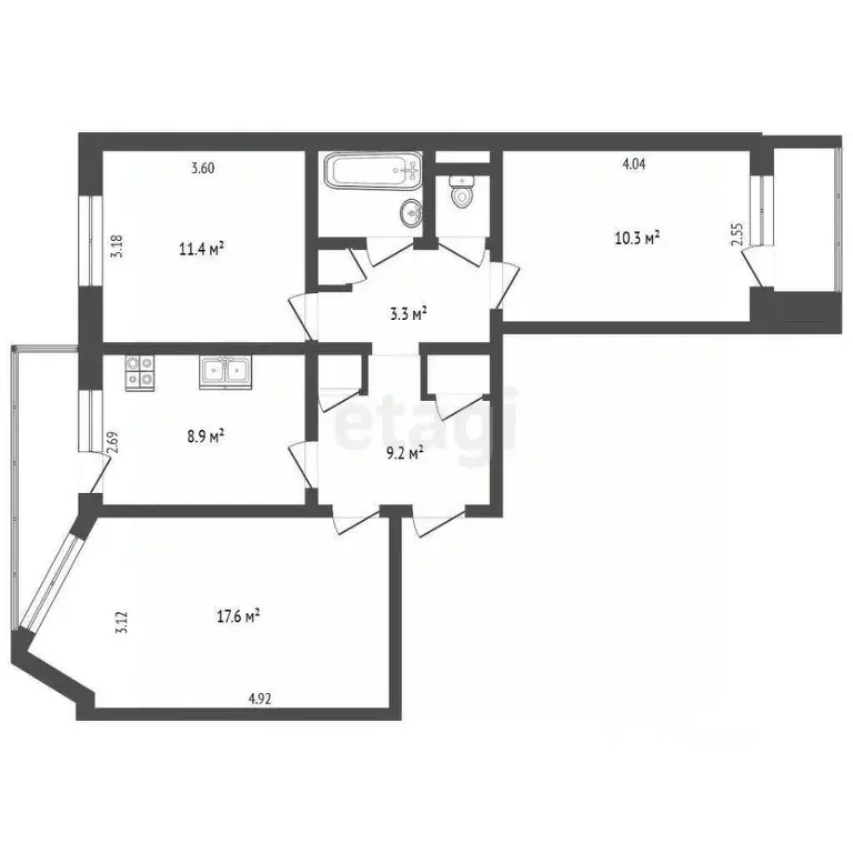 3-к кв. Архангельская область, Архангельск ул. Урицкого, 49 (62.6 м) - Фото 1
